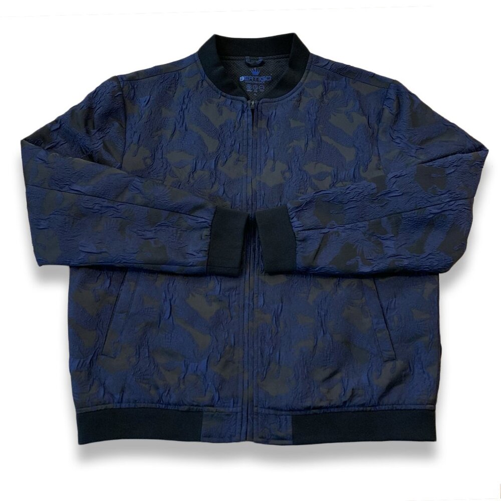 Bertigo Black & Blue Full Zip Pegasus Textured Bomber Jacket men's XL
